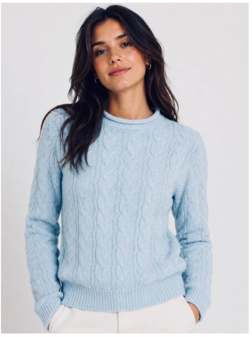 J. Crew Women’s Rollneck Cable Sweater Cotton Blend Light Blue Size XS